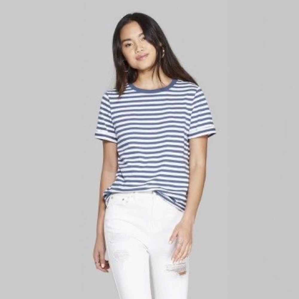 Blue and white striped tee